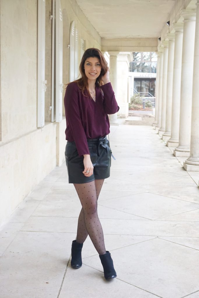 look bordeaux et noir_short en cuir