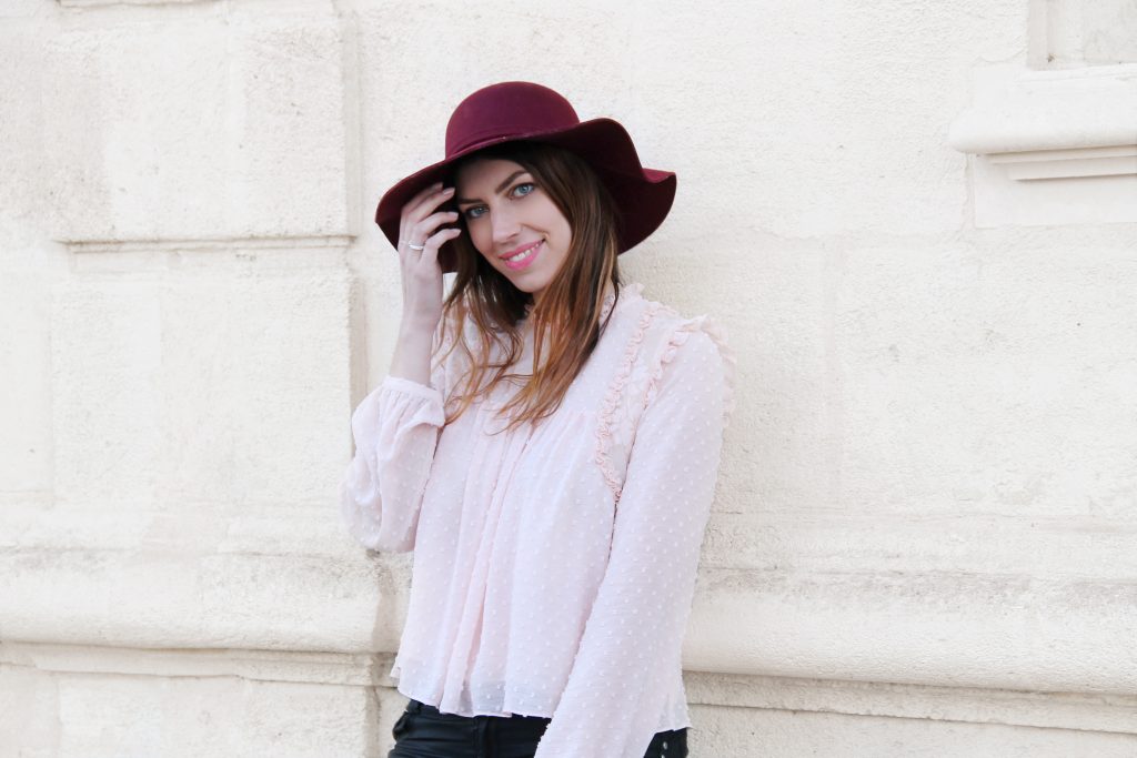 look blouse rose poudré plumetis