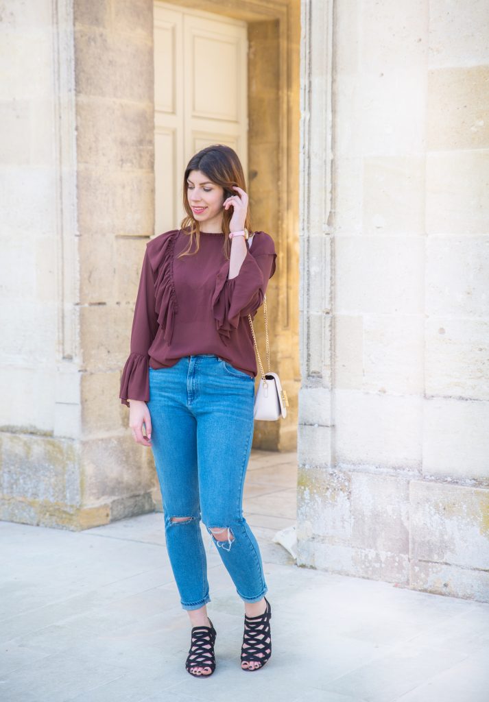 blouse volants jean mom chic