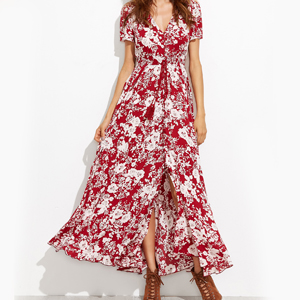 robe rouge imprime fleuri