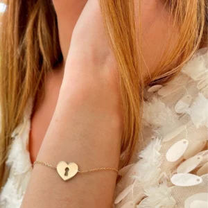 bracelet coeur plaque or