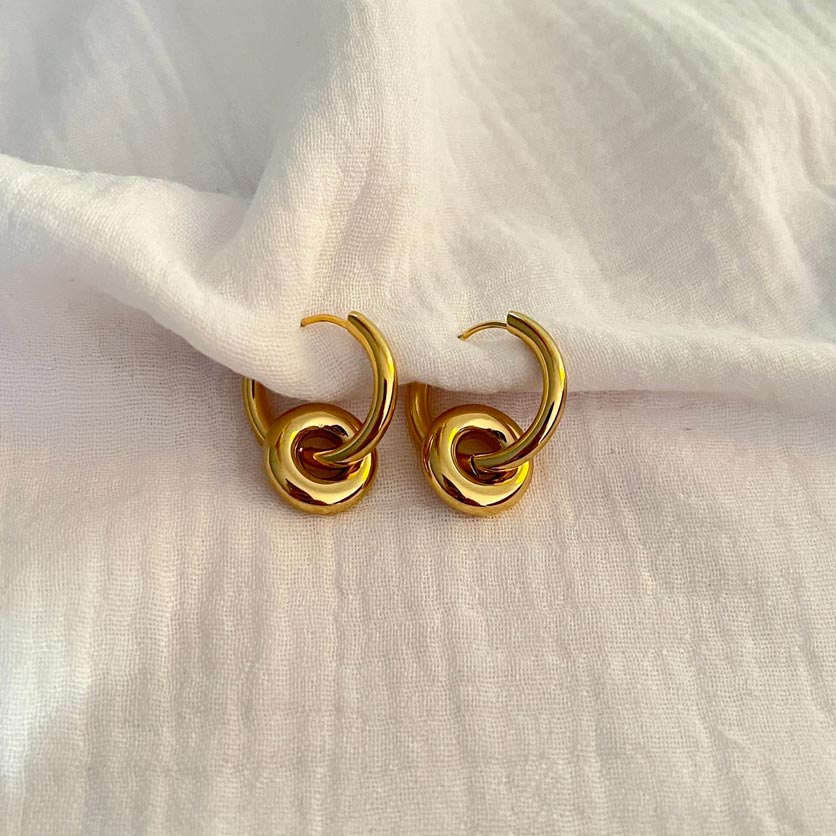 double ring earrings gold